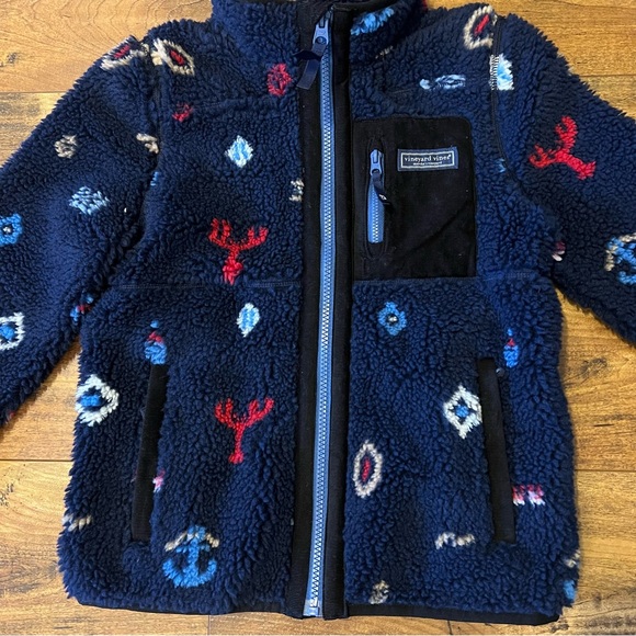 VINEYARD VINES Boys Sherpa Supershep Full-Zip Snowflake-Navy Coastal Jacket NWT - Picture 4 of 8
